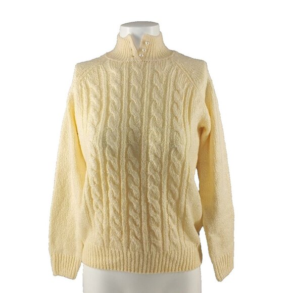 NWT KAREN SCOTT Fall Textured Sweater Petite SMALL Pearl Button Buttercream - Picture 1 of 10